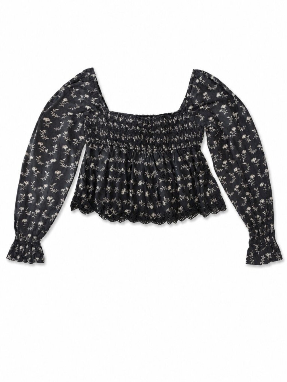 American Eagle Black Floral Smocked Top Size XXS NWT